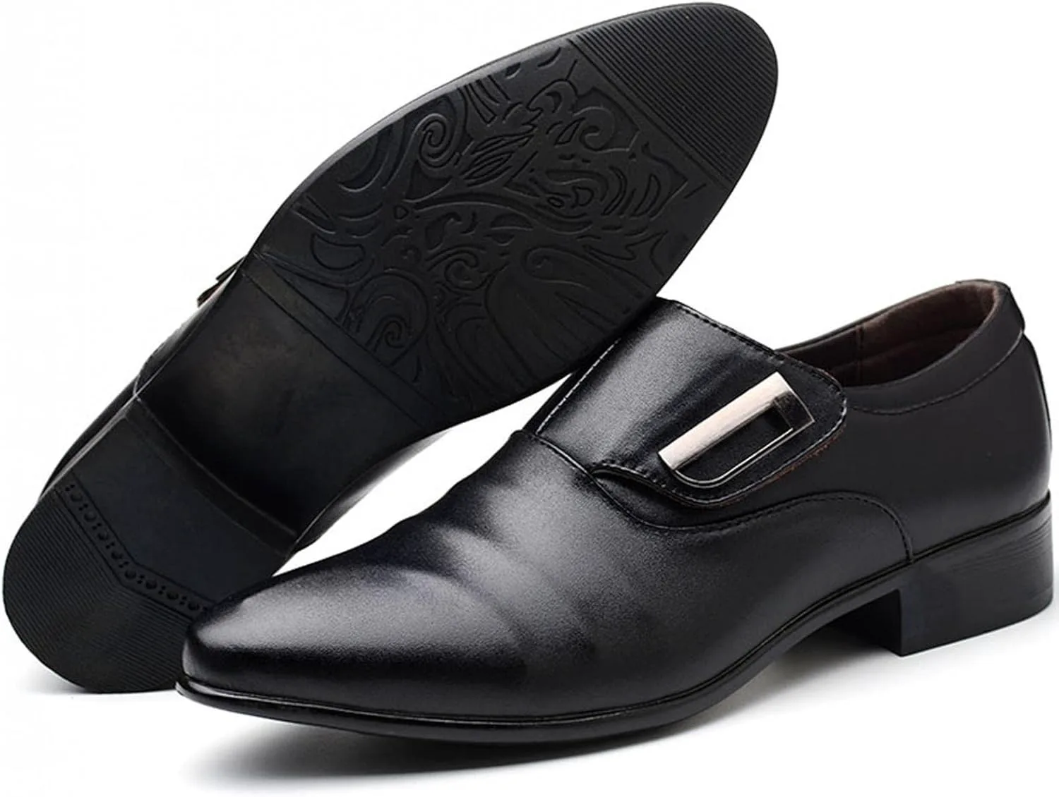 Мужские туфли Hbeylia Dressy Oxford, модные повседневные, простой стиль, кожаные, с заостренным носком, ботильоны до щиколотки, на подкладке, с пряжкой, формальные, для офиса, зимние и осенние, с крыльями, для свадеб и работы, черный — фото 3