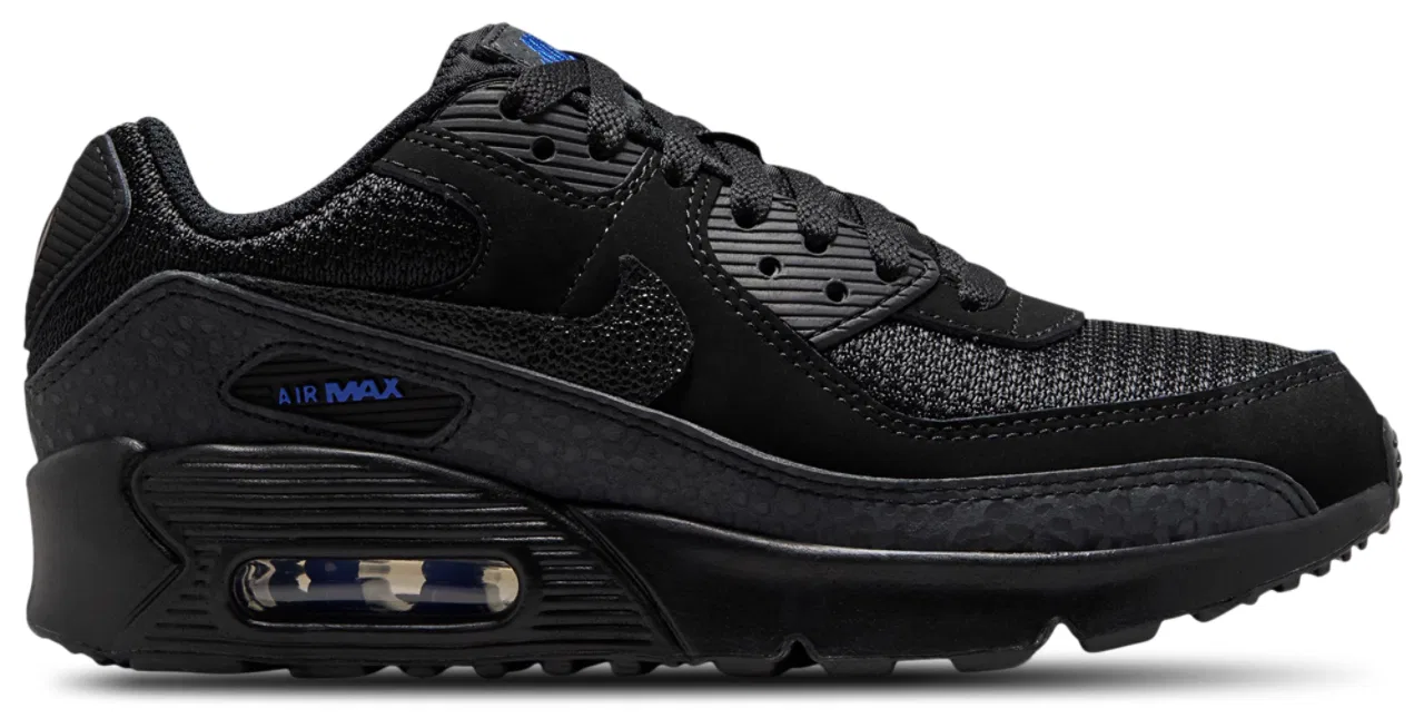 Детские кроссовки для мальчиков с кожаным верхом Nike Air Max 90, Black/Dk Smoke Gray/Old Royal