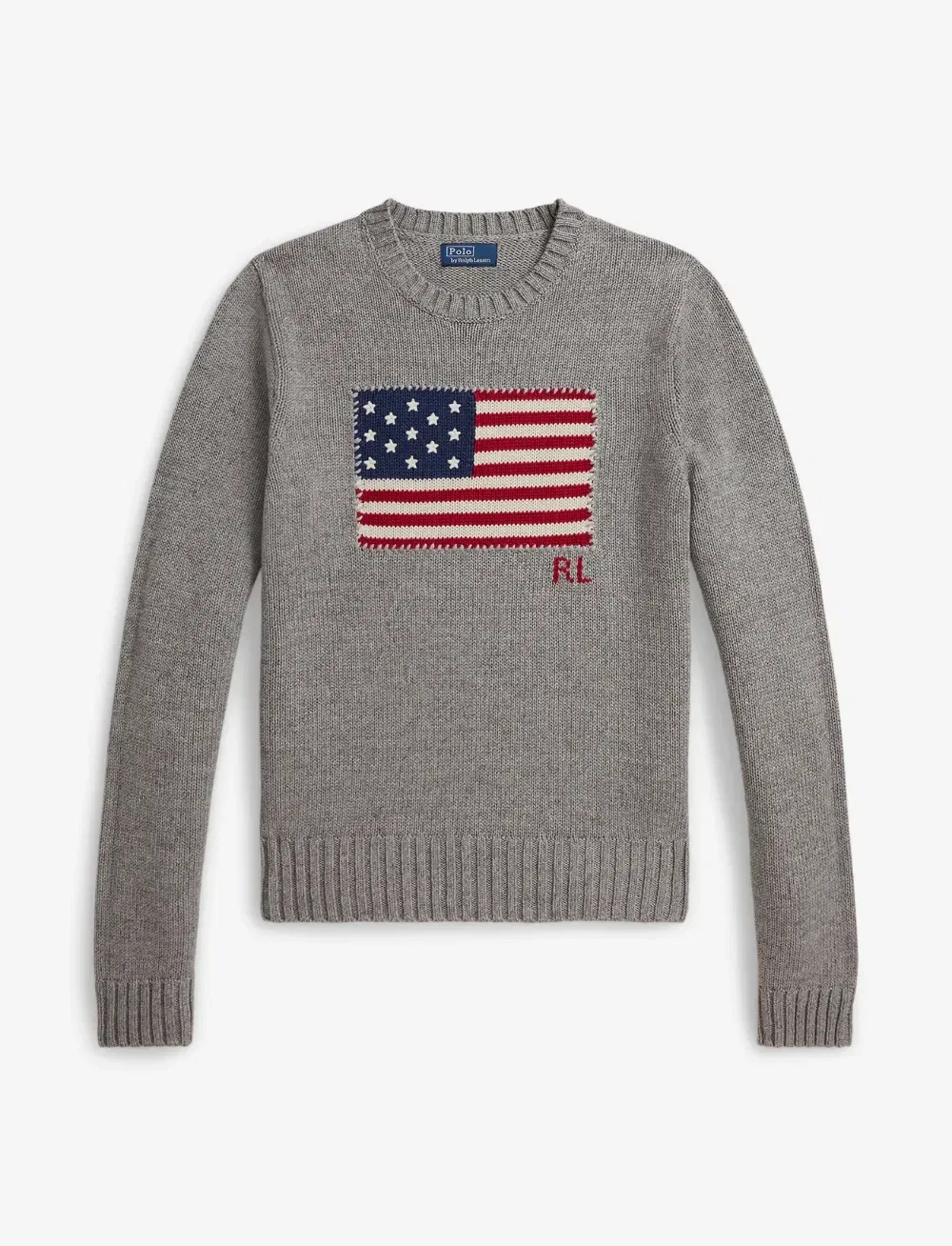 Хлопковый джемпер с круглым вырезом и флагом POLO RALPH LAUREN, серый