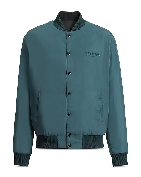 Мужская куртка-бомбер стеганая двусторонняя Reversible Quilted Bomber Jacket Balmain, черный/зеленый — фото 2