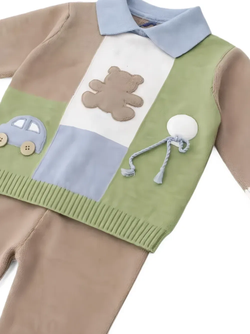 Вязаный свитер с мишкой тедди Intarsia Colorichiari, бежевый — фото 3