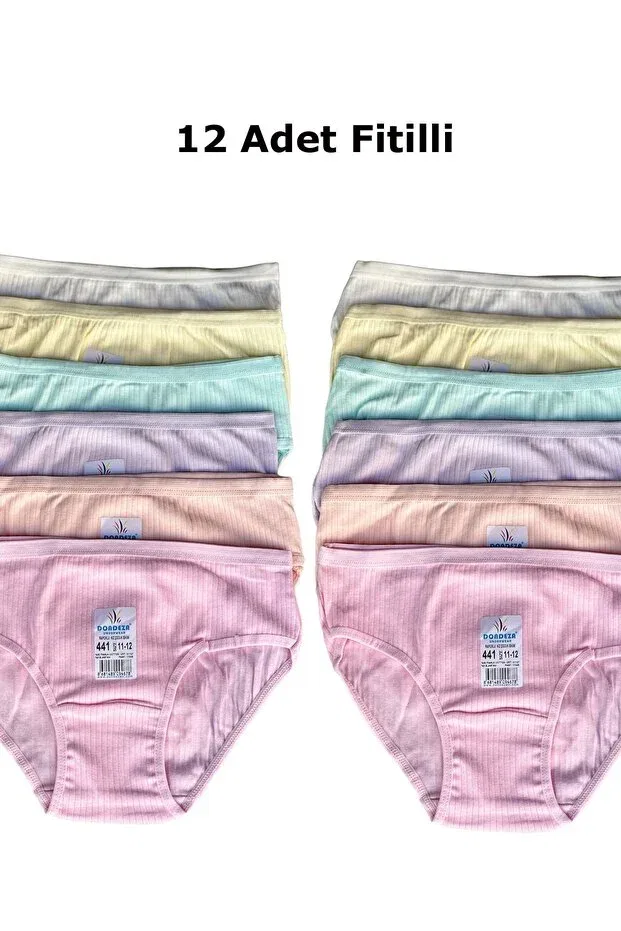 Детский комплект трусиков для девочек 12-Pack cotton ribbed camisole pastel color girls' bikini panties-ribed pastel-11- Dondeza, Wick Pastel
