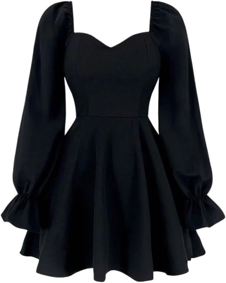 Женское платье A-силуэта с длинным рукавом, Black