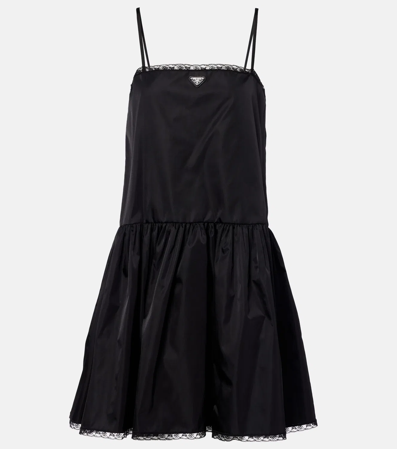 Мини-платье из Re-Nylon с кружевной отделкой Prada, черный