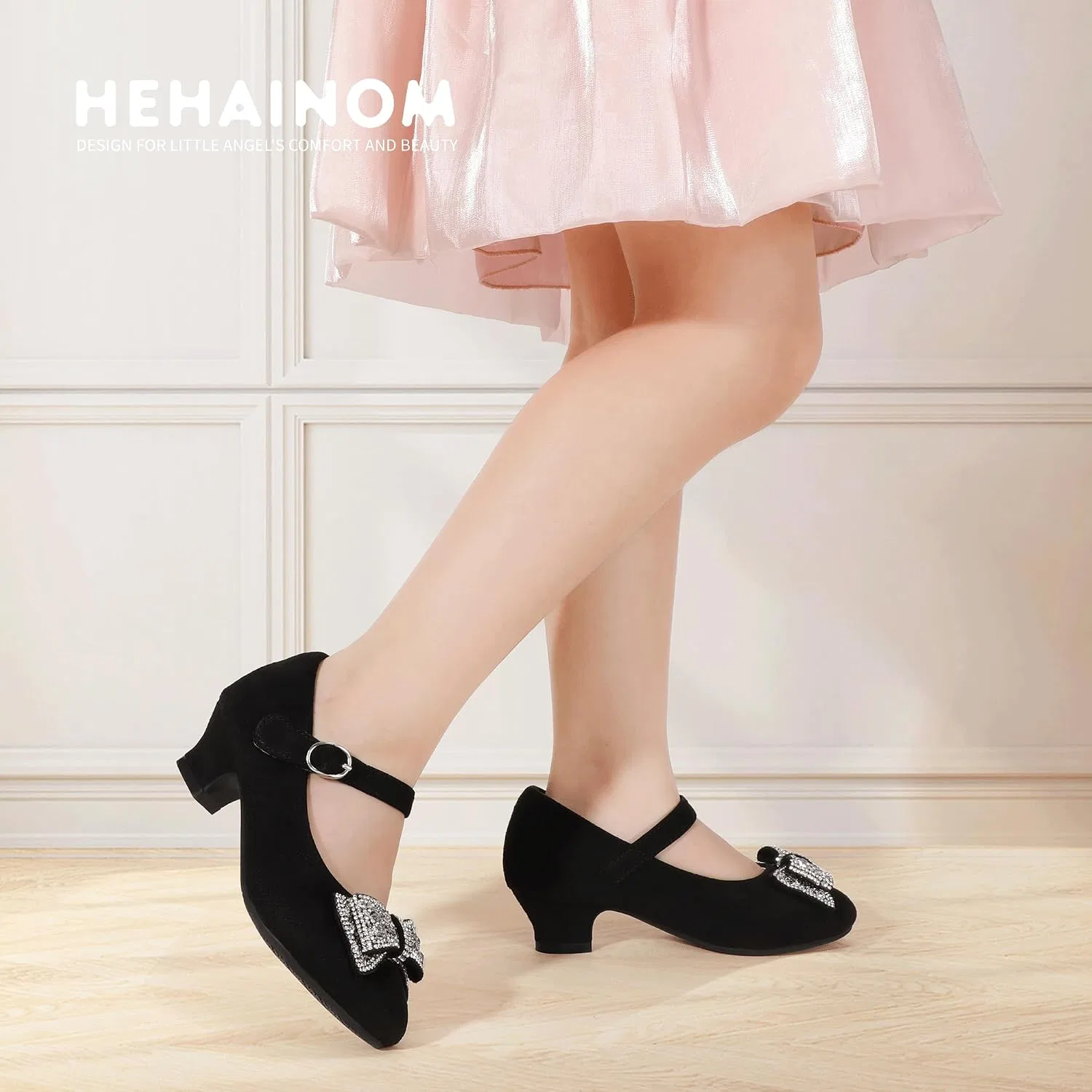 Детские туфли для девочек с принтом Hehainom, Blacksuede — фото 2