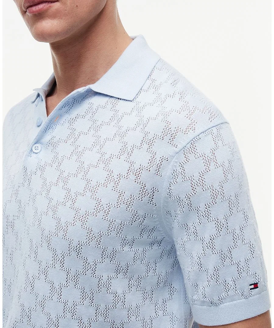 Свитер-поло с коротким рукавом, с ажурным узором Tommy Hilfiger, Breezy Blue — фото 3