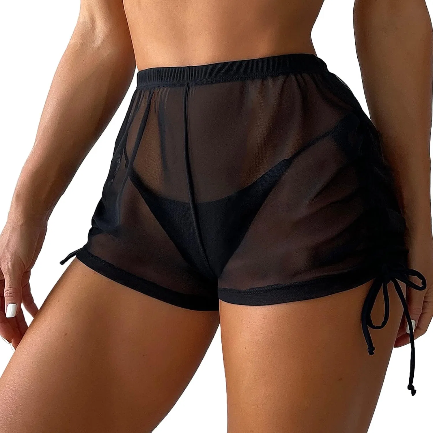 Женские пляжные шорты с прозрачной сеткой Solid, Black