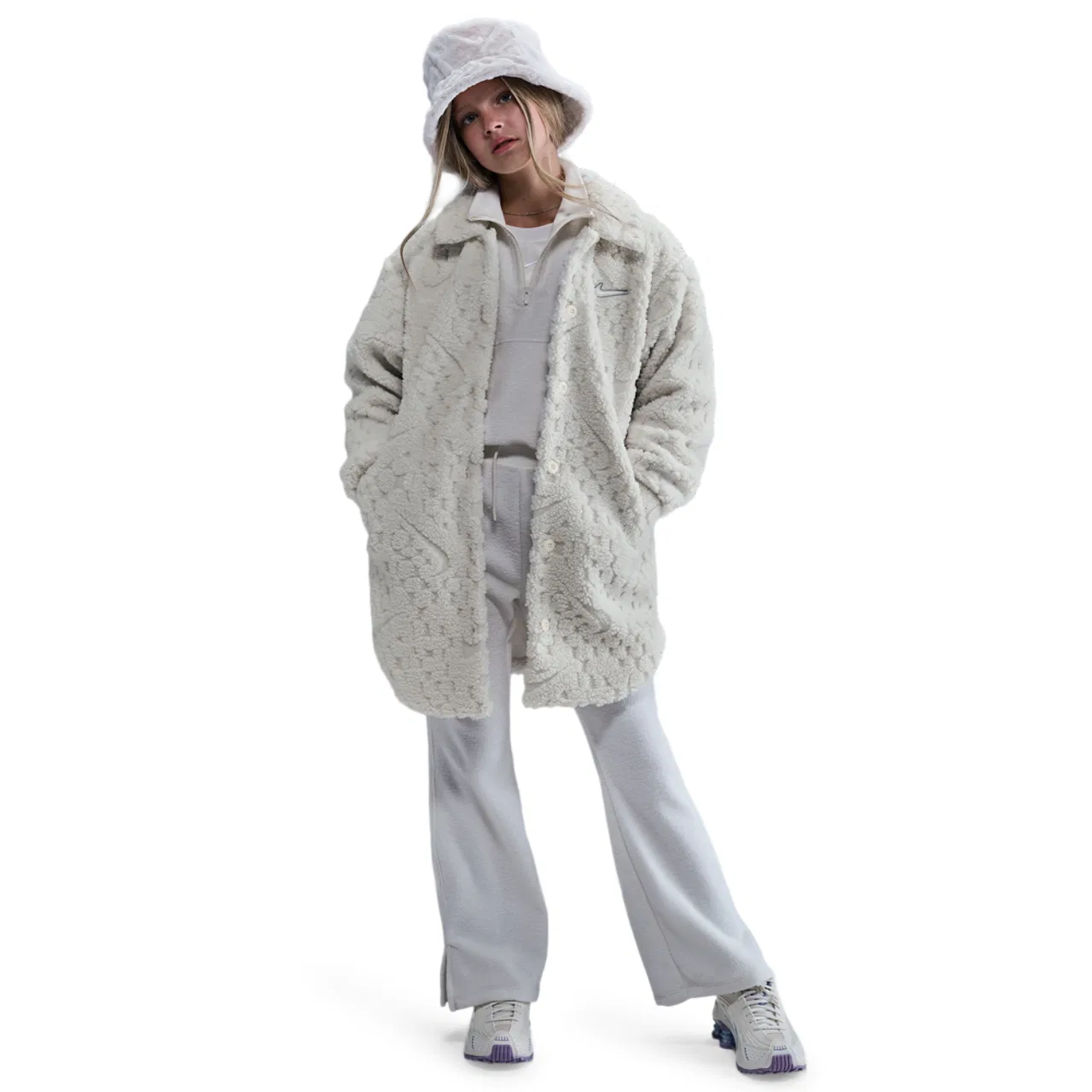 Куртка для девочек Cozy Deluxe Nike, цвет Soft Pearl/White — фото 3