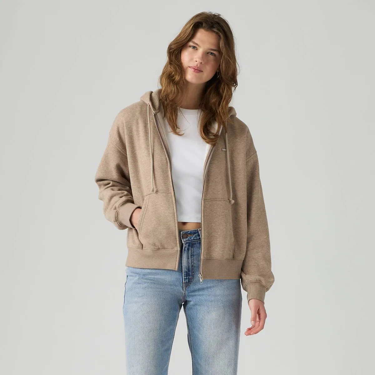 Повседневная толстовка на молнии Levi's, Taupe Gray Heather - Brown — фото 3