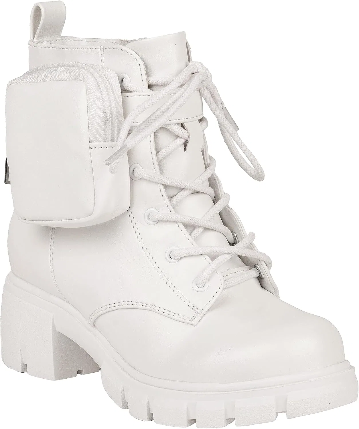 Детские ботинки для девочек с боковым карманом и рифленой подошвой POUCH Girls Combat Boots Side Pocket Lug Sole Booties Kassie Daniela, White — фото 4