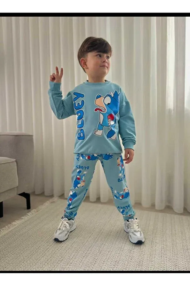 Детский спортивный костюм для мальчиков с текстурой Boy character tracksuit set Özsa, Blue