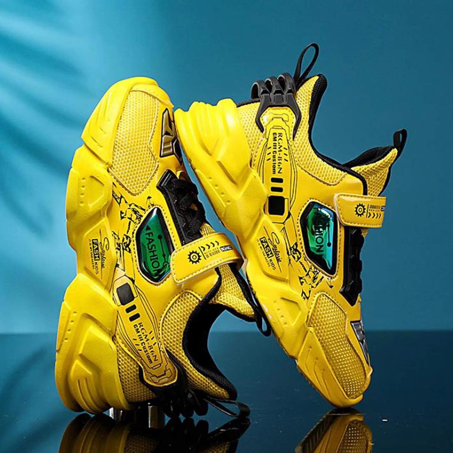 Детские легкие дышащие кроссовки с ремешком Athletic WZRUISEN, Yellow — фото 3