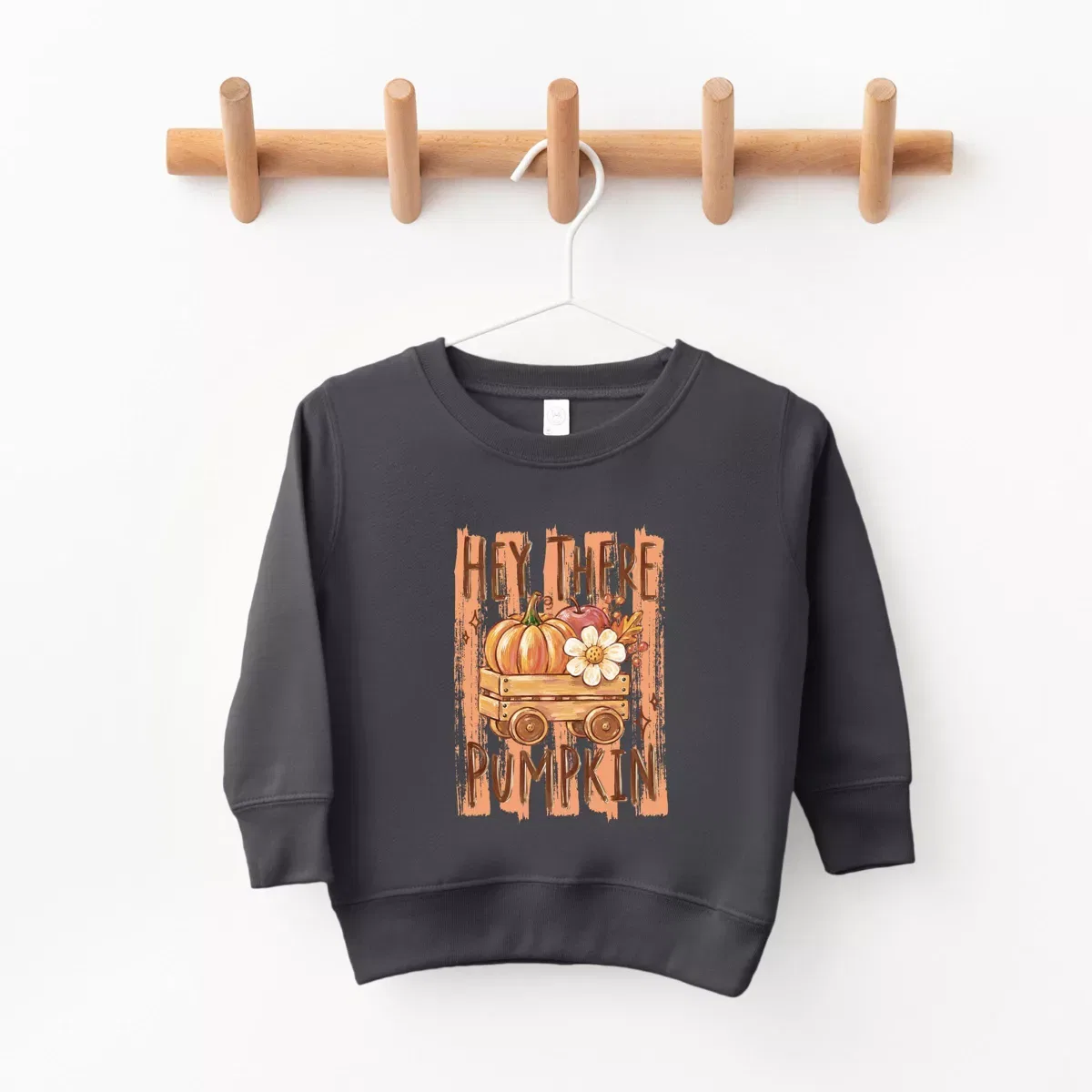 Детский свитшот с принтом Hey There Pumpkin Stripes The Juniper Shop, Charcoal — фото 2