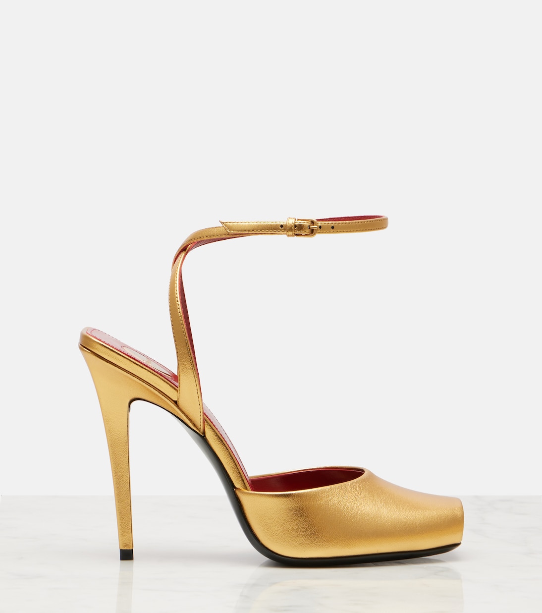 Сандалии La Scandale 110 из металлизированной кожи Saint Laurent, Sun Gold — фото 4