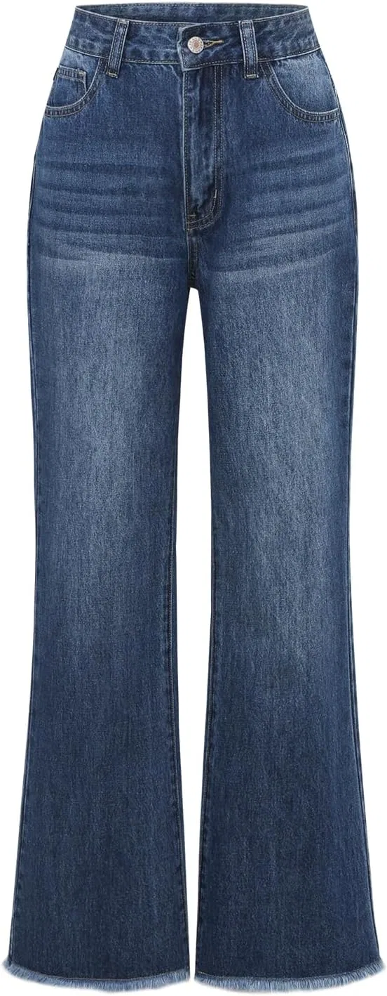 Джинсы Women's Flare Bell Bottom Jeans High Waisted Wide Leg Bootcut Jeans Stretchy Denim Pants Blue