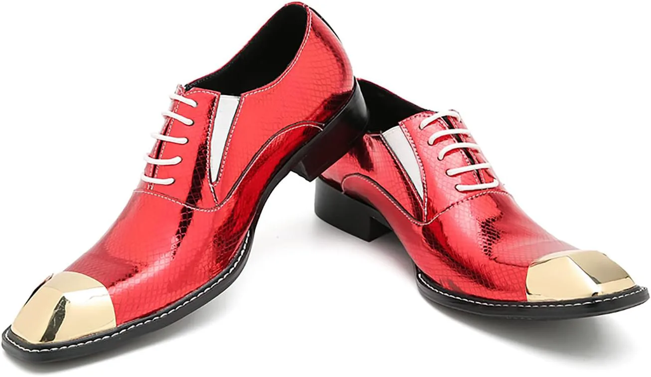 

Мужские туфли Santimon Oxfords, повседневные и вечерние, с квадратным носком, кожаные дерби на шнуровке, стиль вестерн, модные смокинговые туфли для свадеб, вечеринок, диско и бальных мероприятий, красный