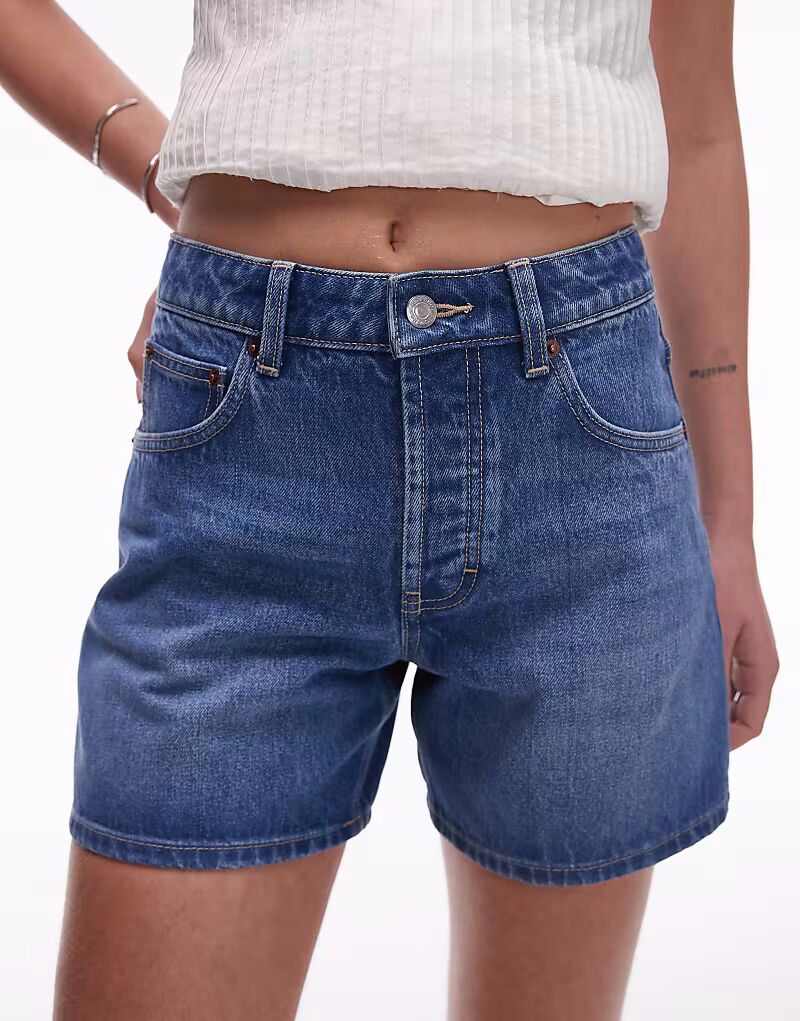 

Джинсовые шорты Topshop Editor средне-синего цвета