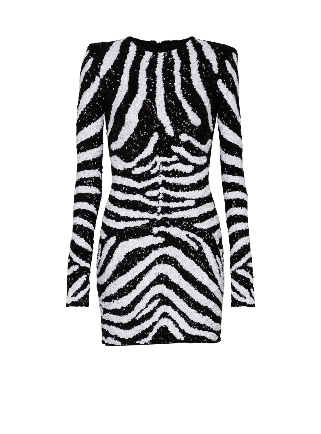 

Короткое двухцветное платье с пайетками в зебровый принт Balmain, белый