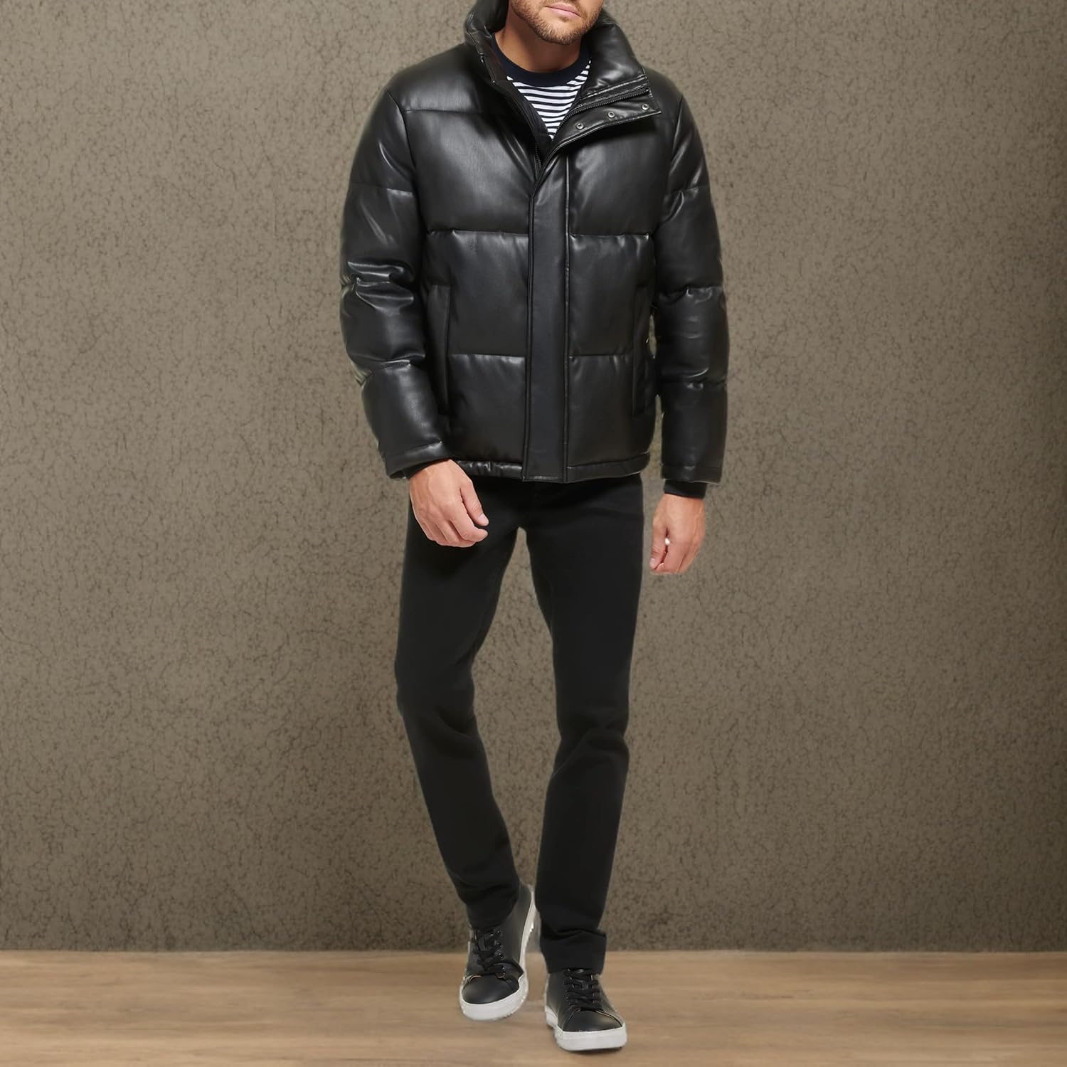 Мужская классическая стеганая куртка Calvin Klein из искусственной кожи, Black — фото 4
