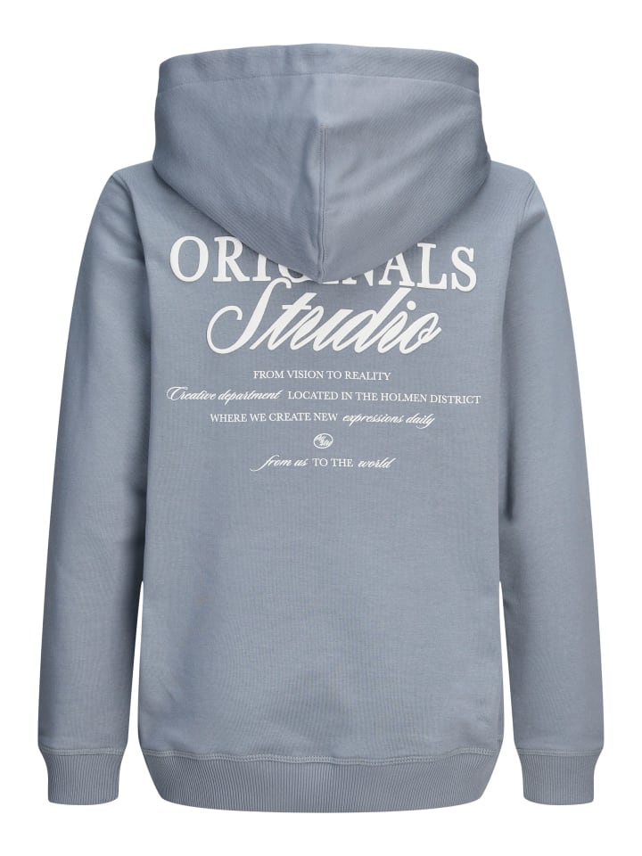 JACK & JONES Junior Худи JORNORREBRO TYPO BACK SWEAT HOOD JNR в цвете «торговый ветер» — фото 2