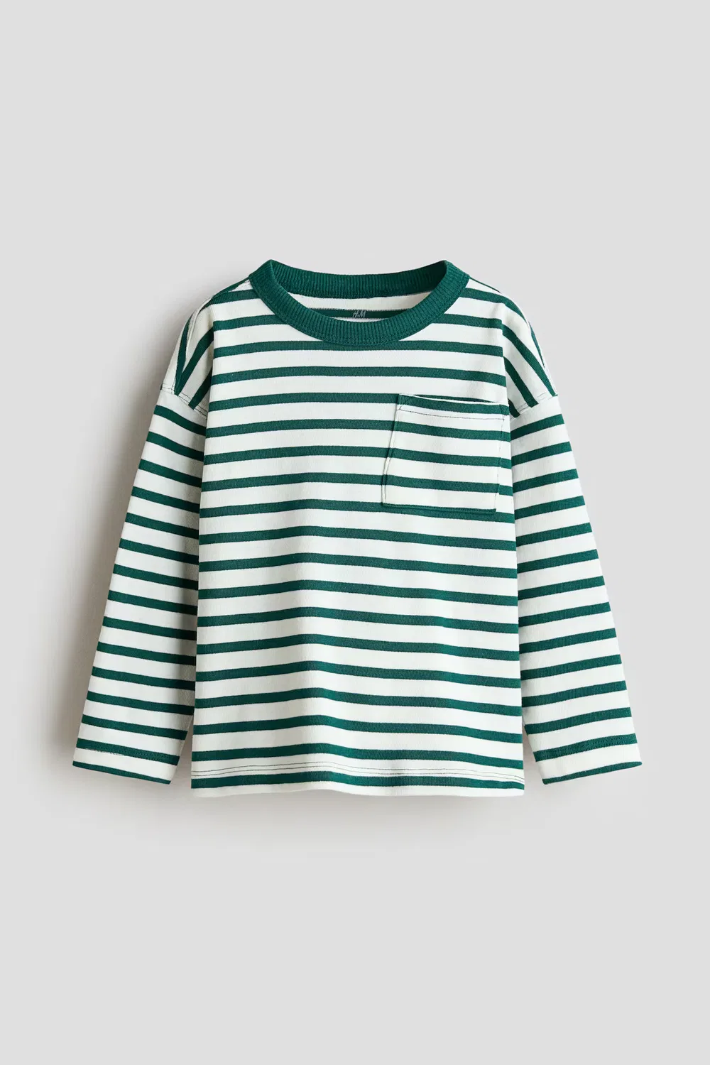 Хлопковая рубашка H&M, Weiß/Dunkelgrün Gestreift