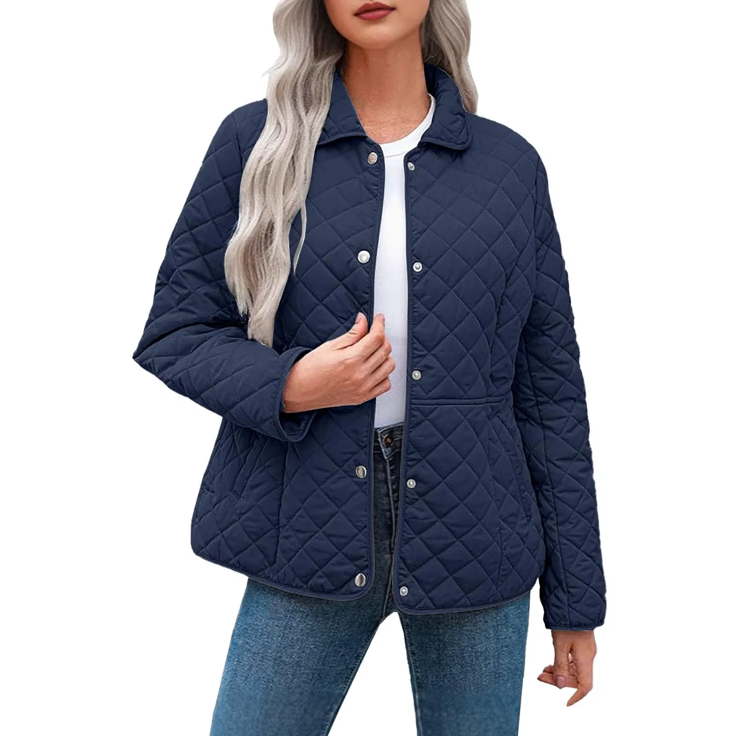 Женское стеганое пальто с ромбовидным узором, Blu navy
