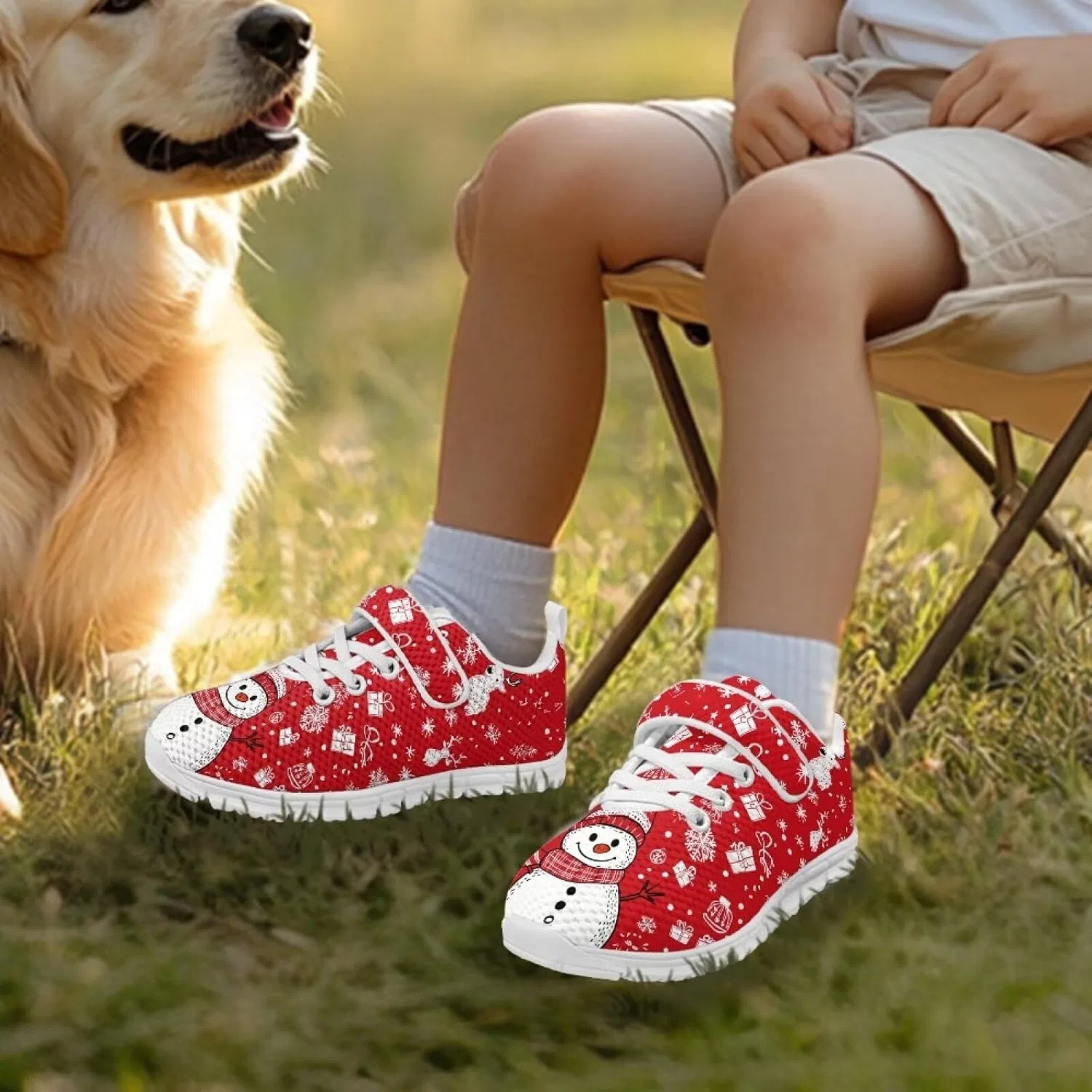 Детские кроссовки с рождественским принтом Christmas Sneakers HELLHERO, Snowman — фото 2