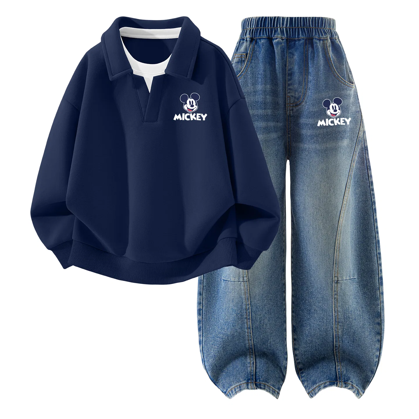 Детский комплект спортивной одежды с поло-воротником и принтом Микки Маус Disney, DIB Fashion Mickey K Navy Blue+DIB Fashion Mickey K Denim Blue
