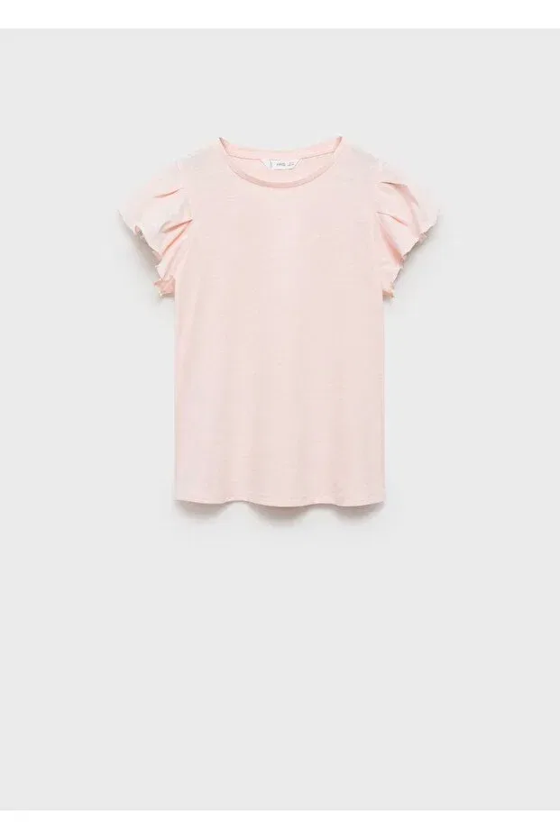 Детская футболка для девочек с оборками Mango Kids, Pink — фото 3