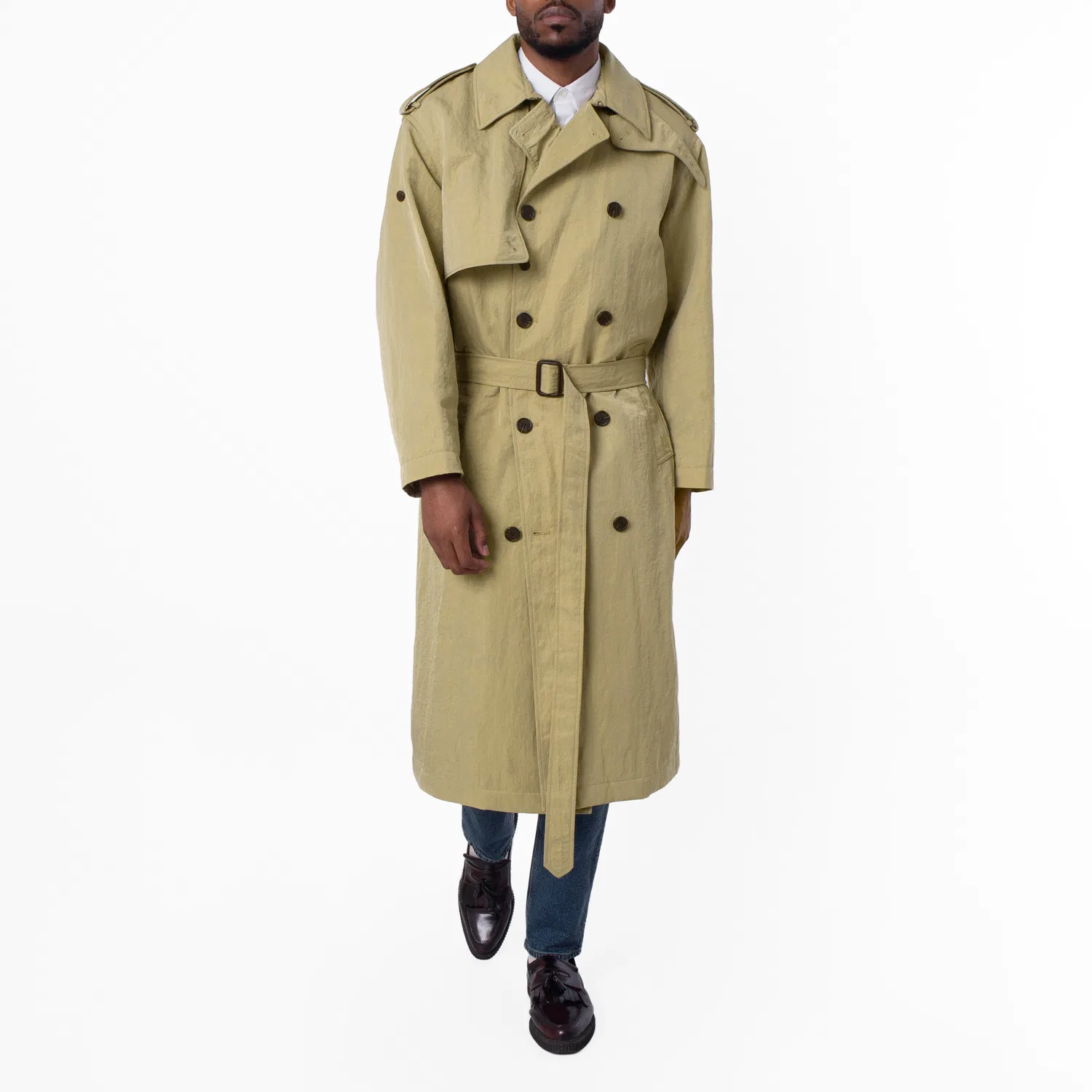 Пальто двубортное Double-Breasted Trench Coat Emporio Armani, Lemon Pepper