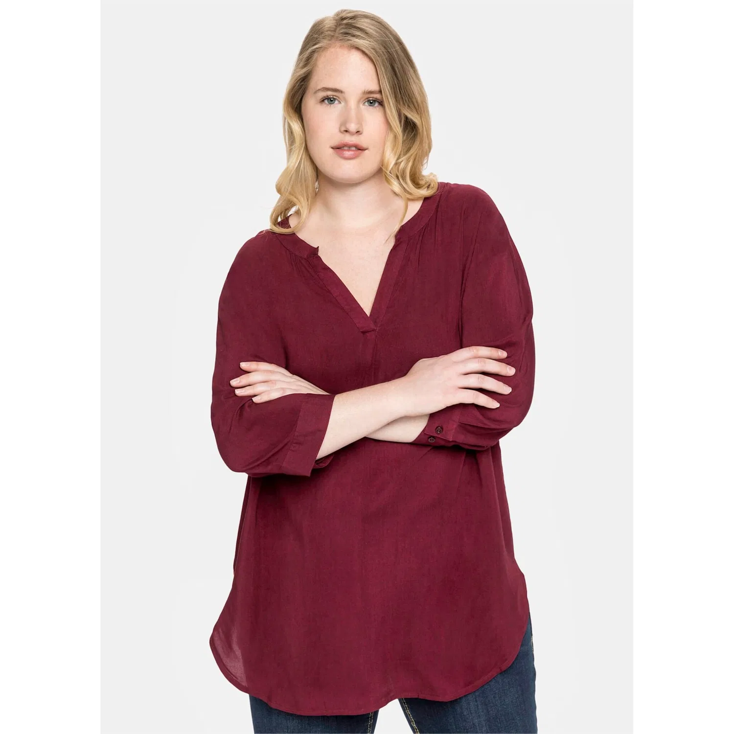 Женская блузка длинная с декоративной складкой Sheego, Wine Red