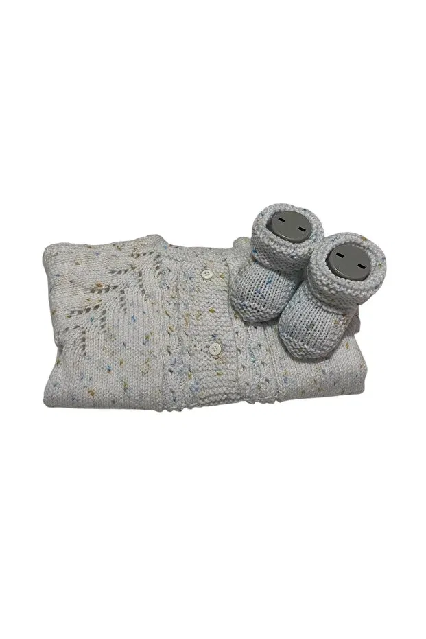 Детский кардиган с принтом Hand knitted hair braid detailed baby/child cardigan blue spotted white Pafuli, Blue — фото 4