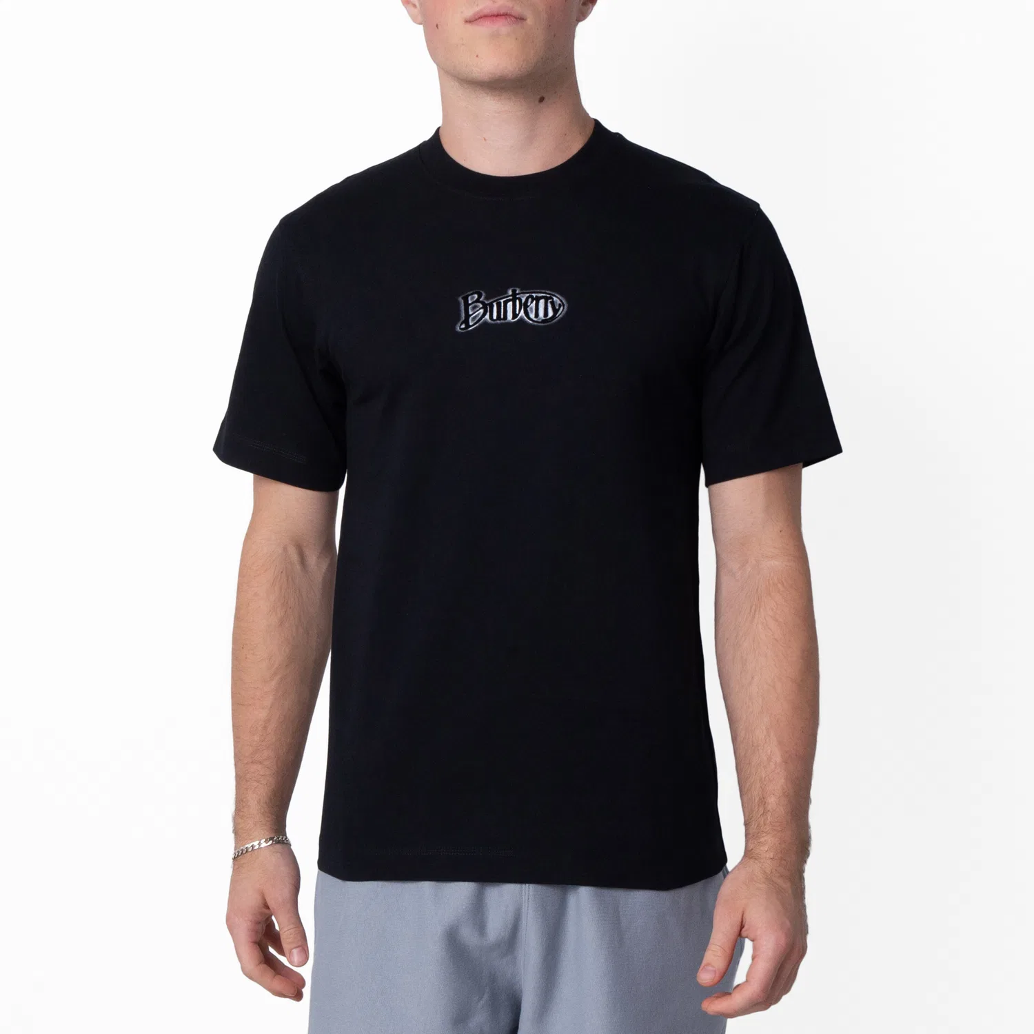 Футболка с флокированным логотипом Men's Coal Flocked-Logo T-Shirt Burberry, Coal