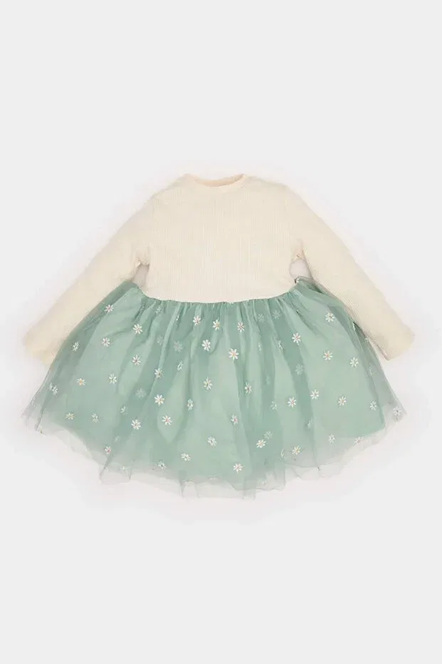 Детское платье для девочек хлопковое Floral long sleeve tulle dress baby girl d9327a525sp Defacto, Green Gn1114