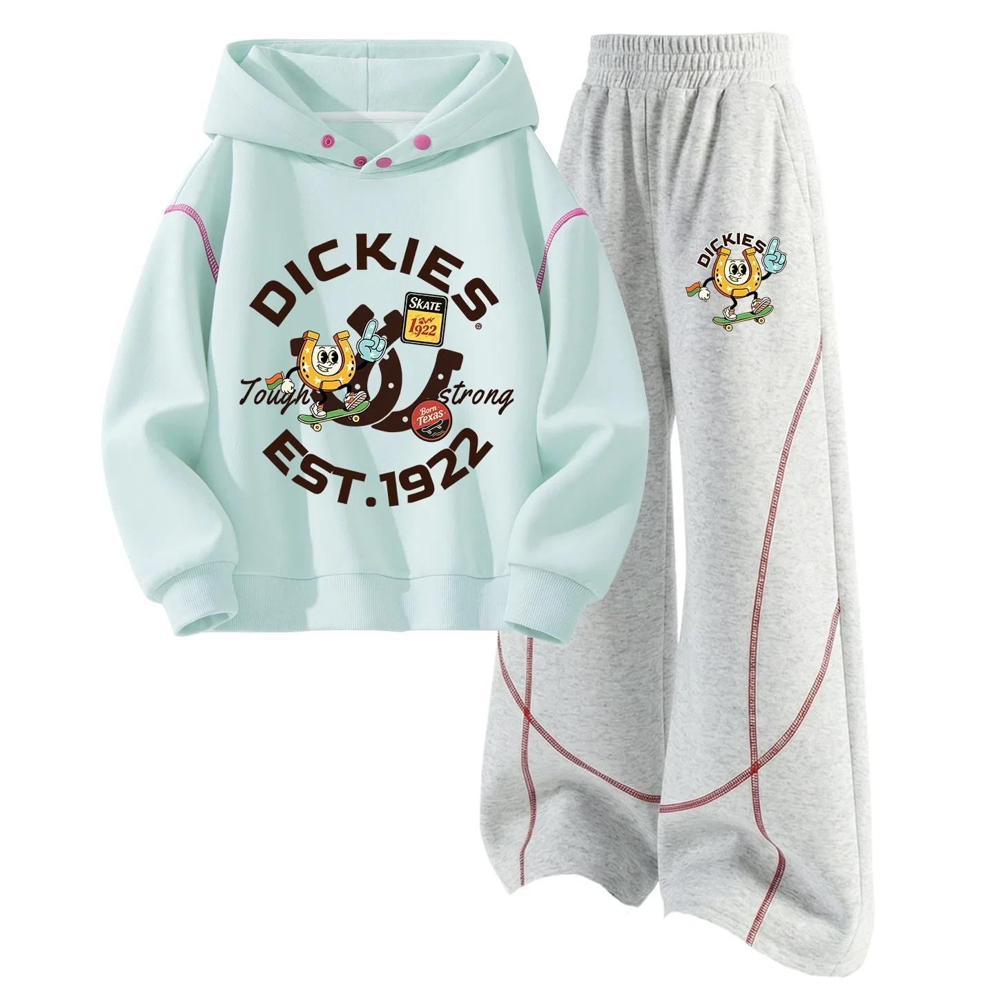 Детский комплект из худи и брюк с принтом Skateboard Ring Dickies, Clearwater Blue Skateboard Ring+K White Heather Gray Skateboard Ring