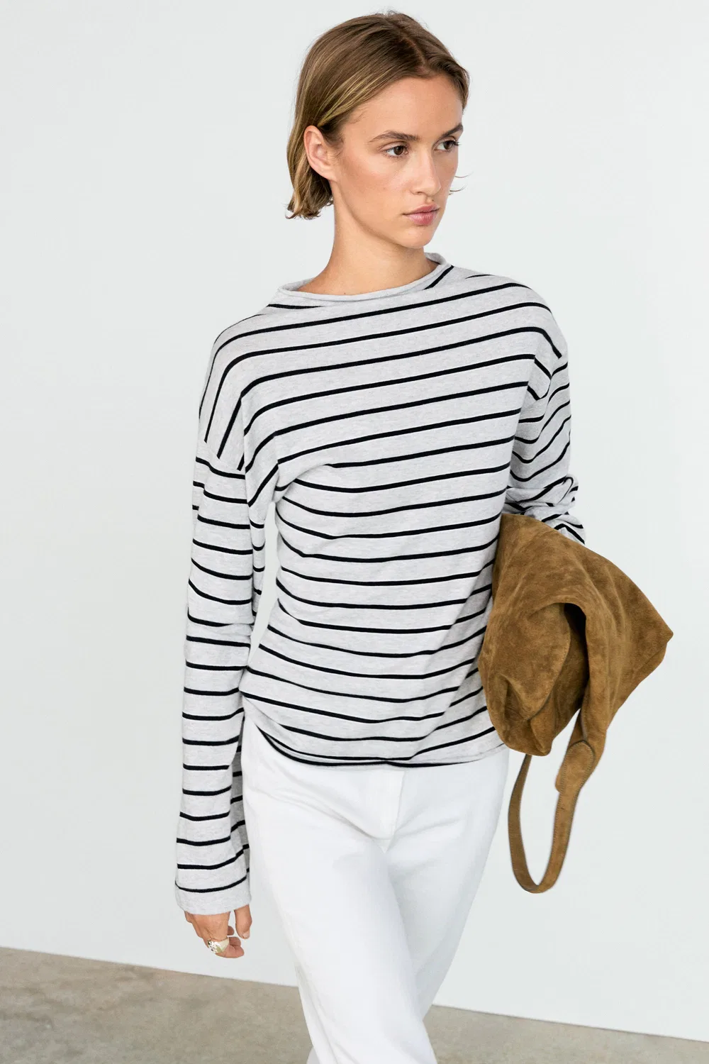 Свитер Massimo Dutti 100% Cotton Striped Knit, серый меланж