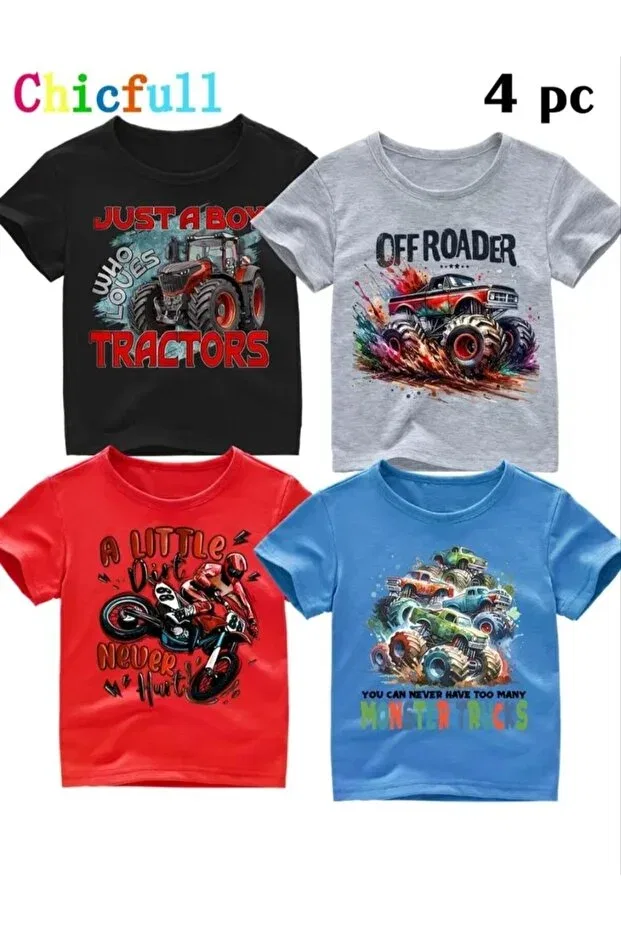 Детский комплект футболок оверсайз с принтом Elan Wear, Red + Gray + Black + Blue