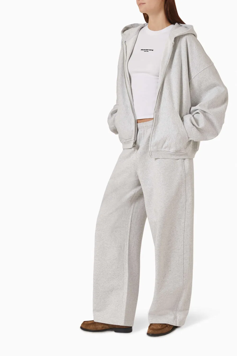 Брюки широкие хлопковые Crystal Alexander Wang, серый — фото 2