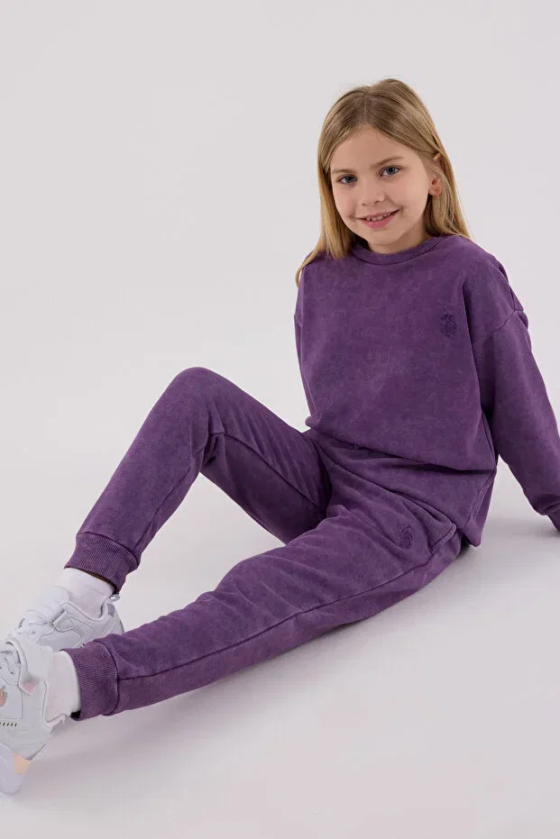 Детский комплект для девочек из свитшота и брюк с вышивкой U.S. Polo Assn., Purple — фото 2