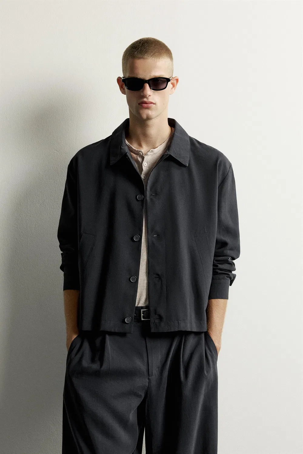 Рубашка свободного кроя ZARA, Black — фото 2