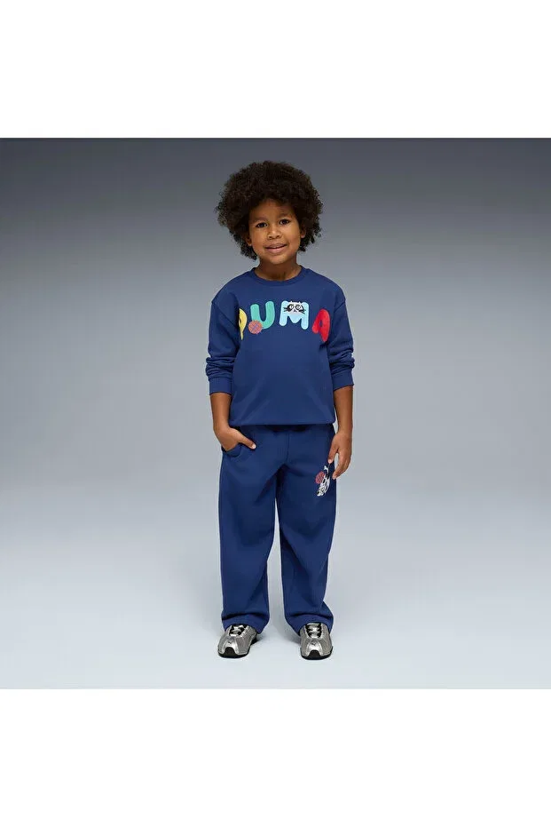 Детские спортивные штаны для девочек с принтом Puma, Navy Blue — фото 3
