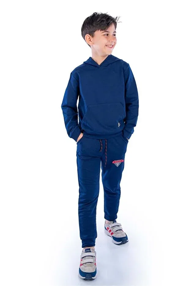 Детский спортивный костюм из футера с капюшоном Minikadam, Navy Blue — фото 3