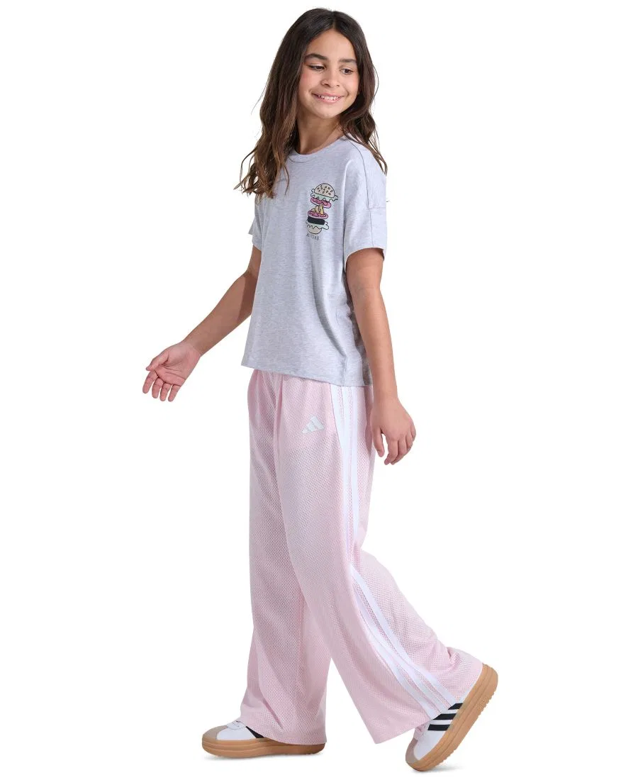 Футболка оверсайз с принтом Girls' 8-16 Short-Sleeve Heather Drop Shoulder T-Shirt adidas, Oatmeal Heather — фото 2