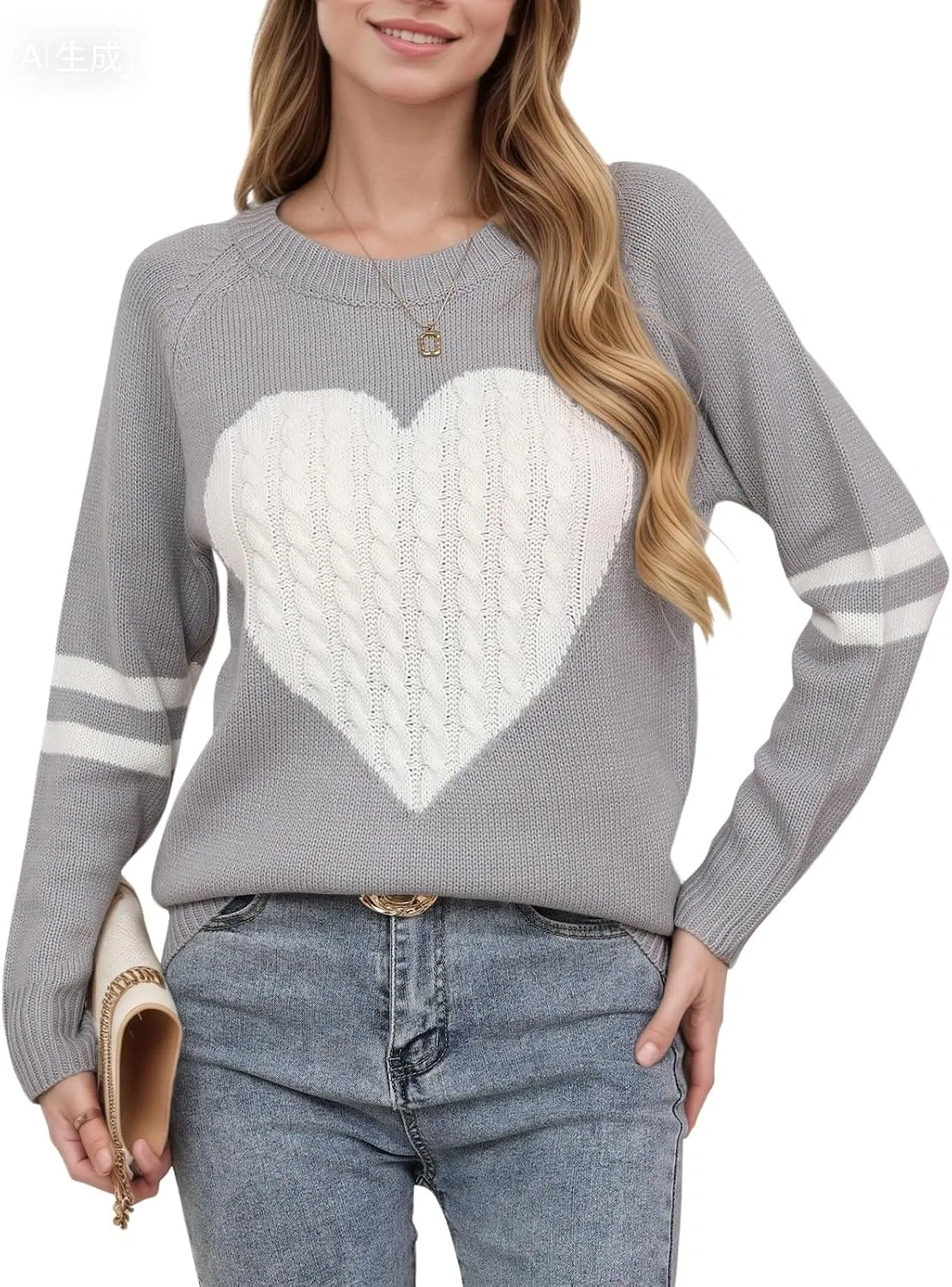 Женский свитшот с принтом, модель Cozy Colorblock Heart