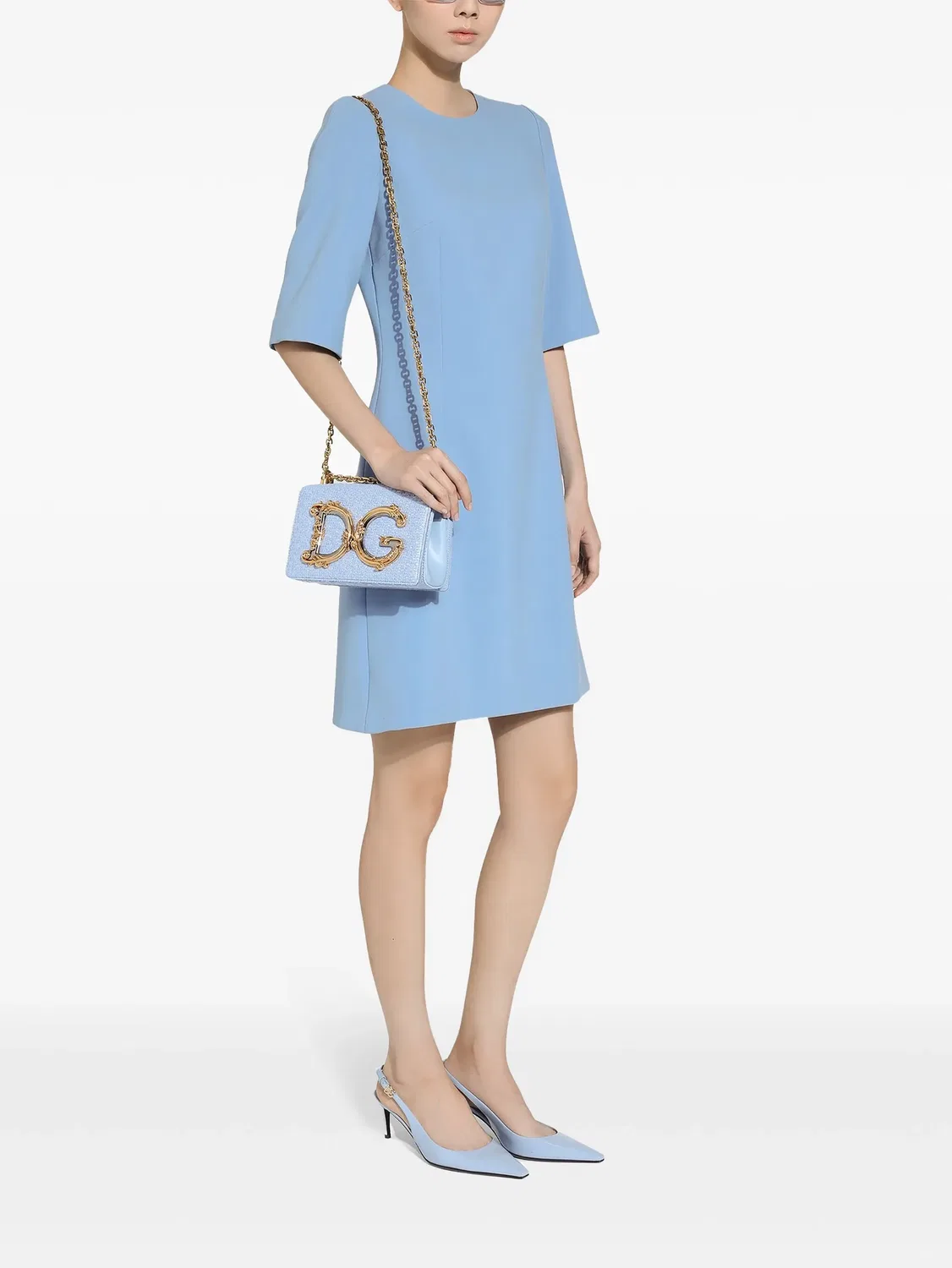 Короткое платье-мини с короткими рукавами Dolce & Gabbana, голубой — фото 2