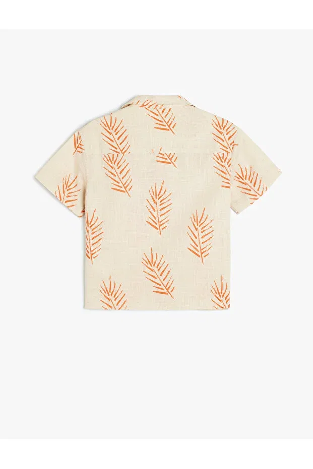 Детская рубашка для мальчиков с коротким рукавом Cotton short sleeve single pocket leaf print shirt Koton, Ecru Patterned — фото 2