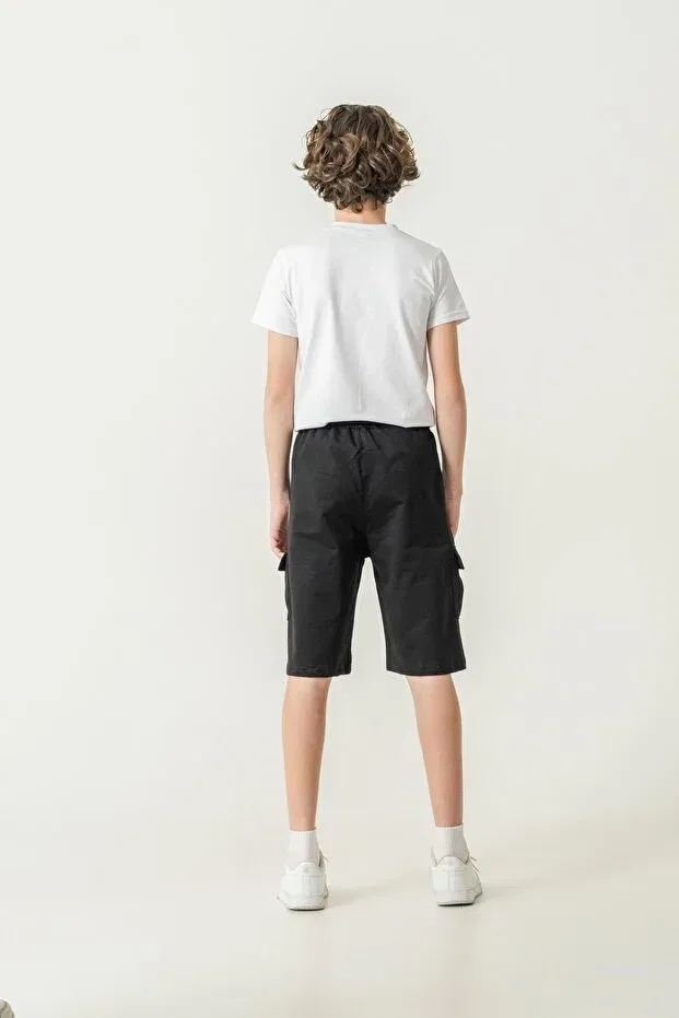 Детские шорты для мальчиков с принтом Double Cargo Pockets Left Pocket Cover Mışıl Kids, Black — фото 4