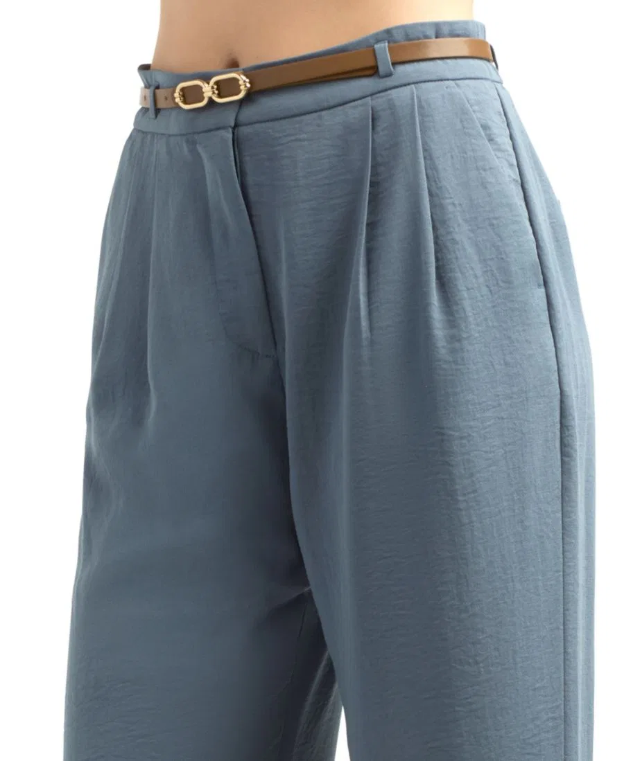 Штаны с защипами и широкими штанинами, модель Pleated Wide-Leg BCX, Blue — фото 3