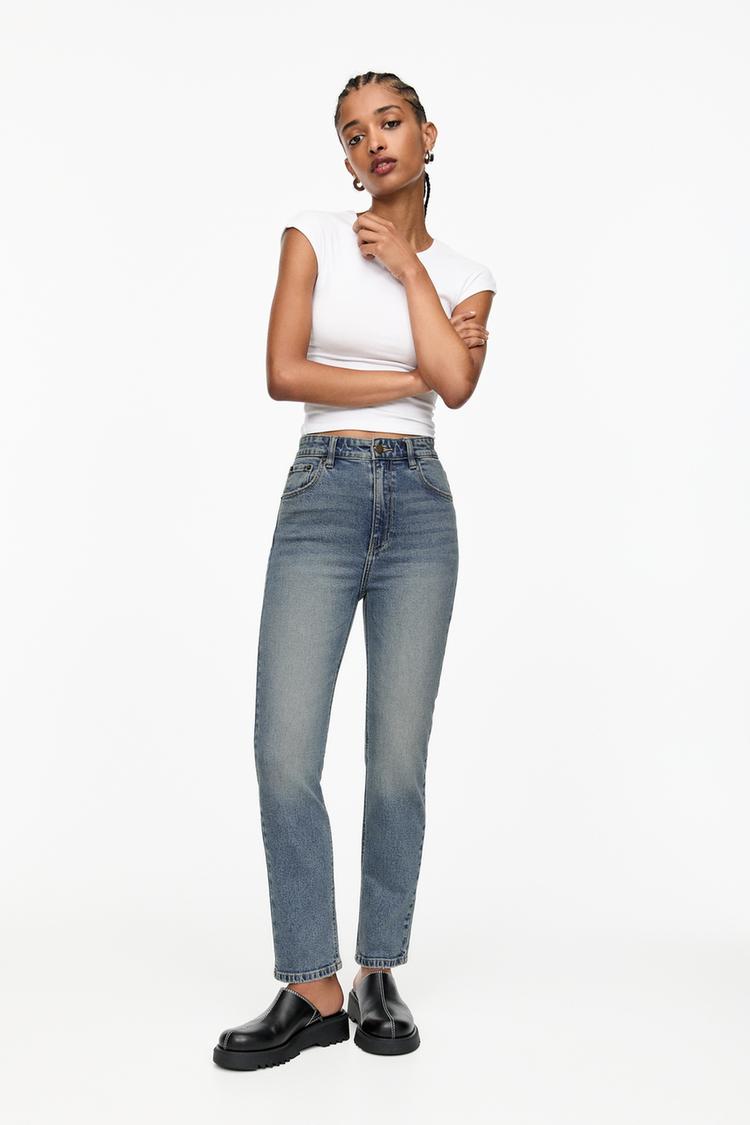 

Комфортные джинсы mom Pull And Bear, синий