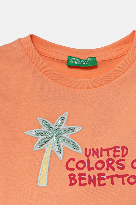 Детская хлопковая футболка United Colors Of Benetton, оранжевый — фото 3